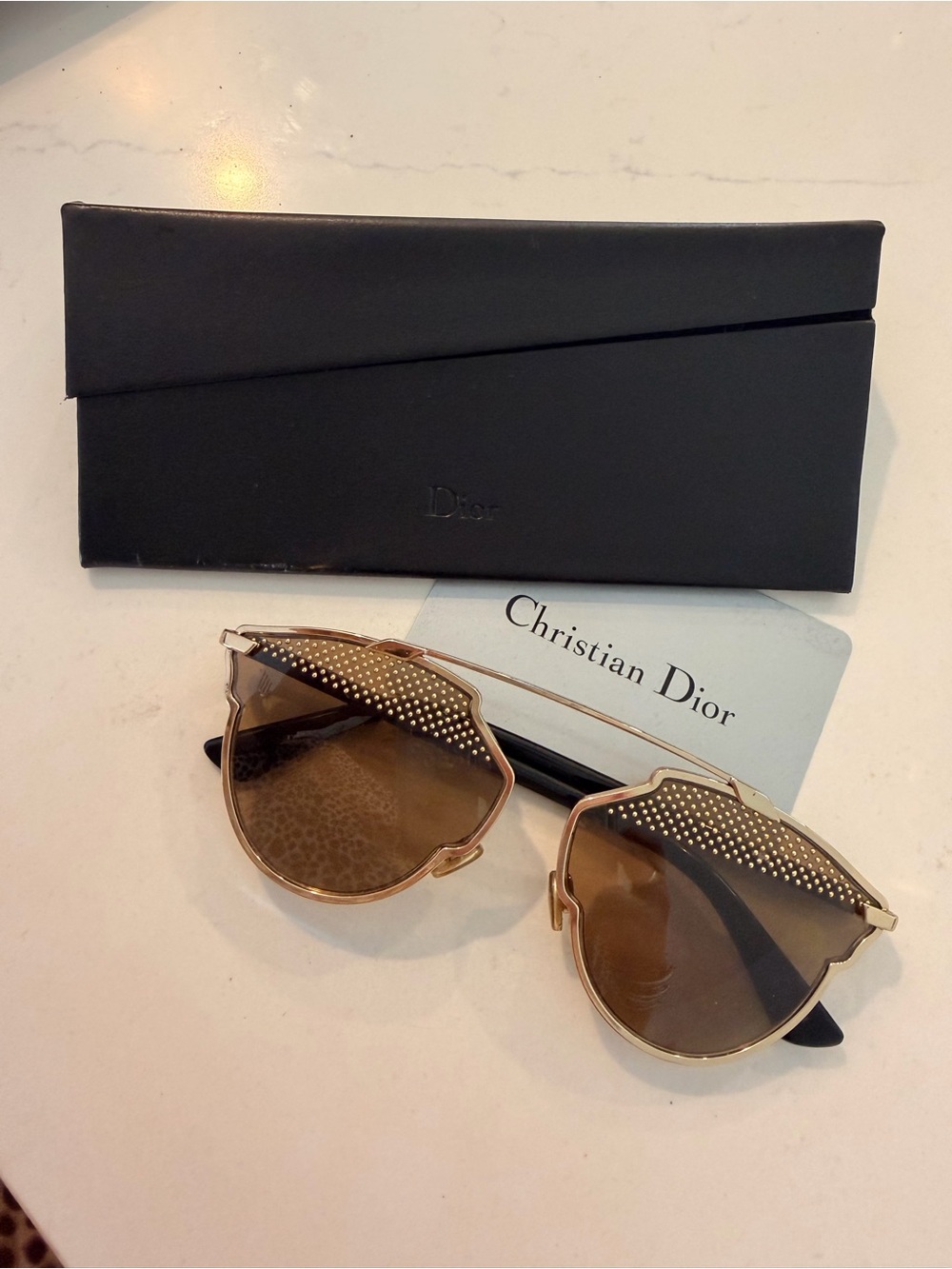 Dior Gold Frame Sunglasses with Brown Lenses